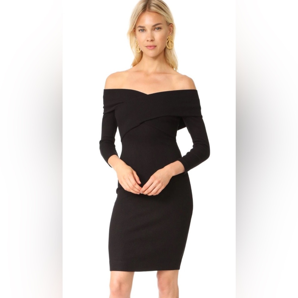 L'AGENCE off shoulder‎ Black Midi Dress size XS